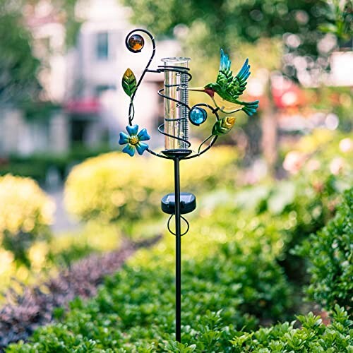 Colorful garden solar light with bird and flower design