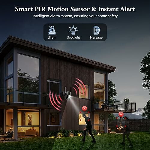 Smart home with motion sensor and instant alert system.